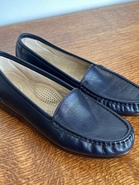 SAS Navy Leather Slip-On Loafers